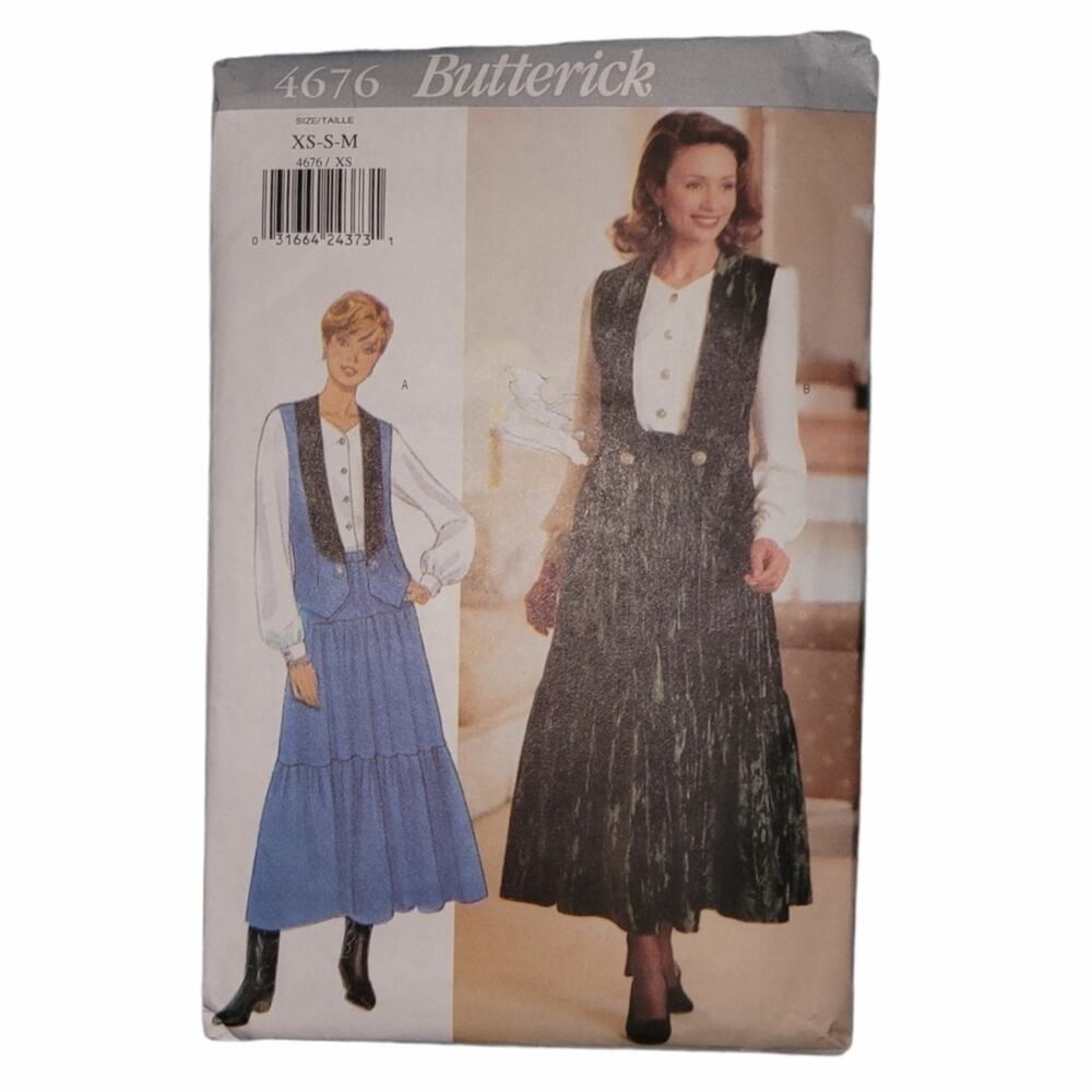 Butterick Sewing Pattern 4676 Misses Vest, Blouse, & Skirt Size XS S M Vtg UNCUT